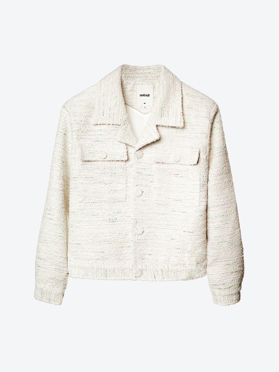 Flap-Pocket Bouclé Tweed Jacket (white)