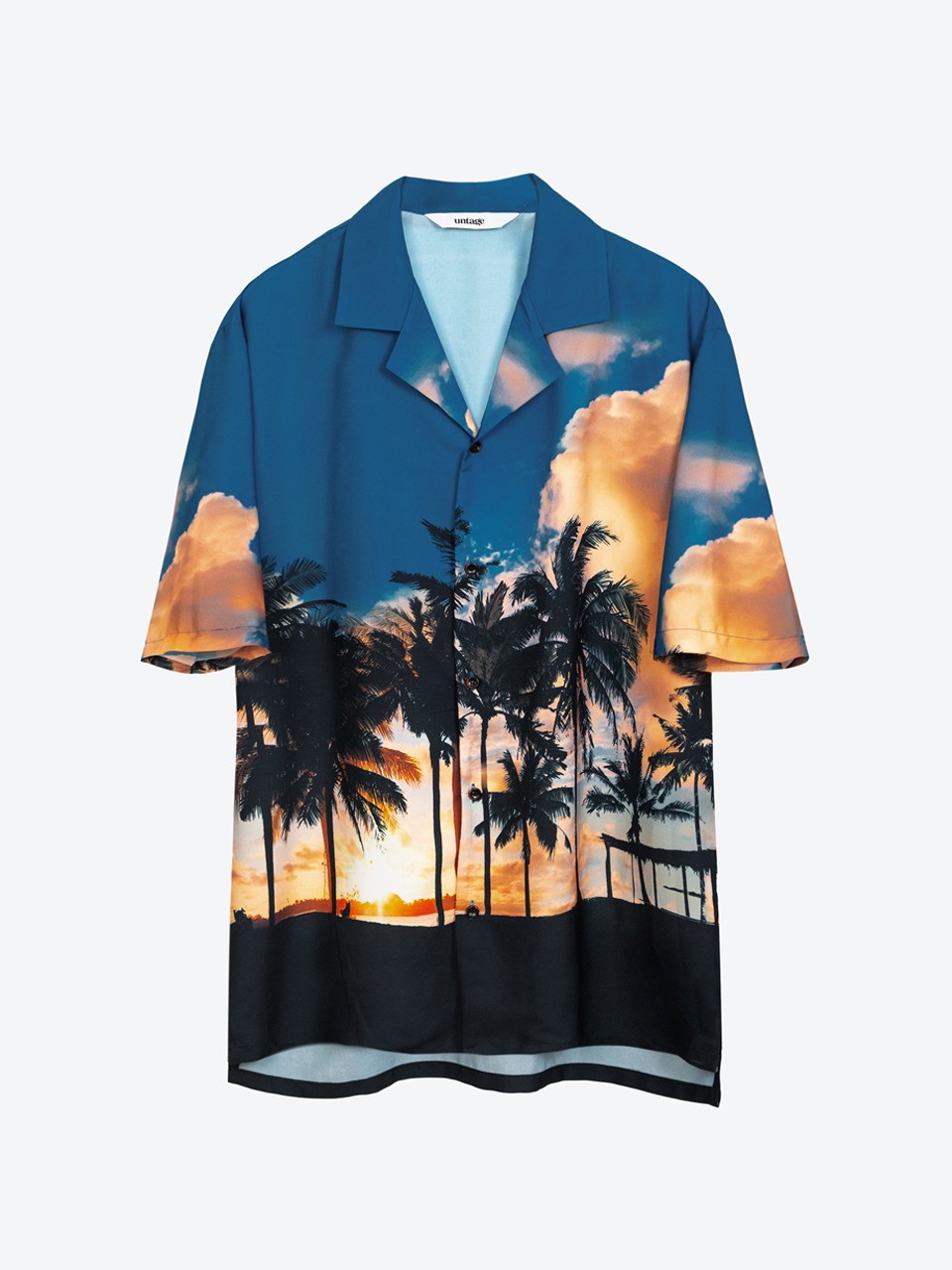 Palmtree Printed Bowling Shirt (blue)
